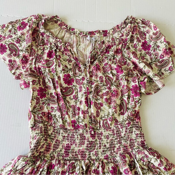 Patrons of Peace Anthropologie Floral Pink Cream Mini Dress Boho tiered ruffle - Picture 5 of 12